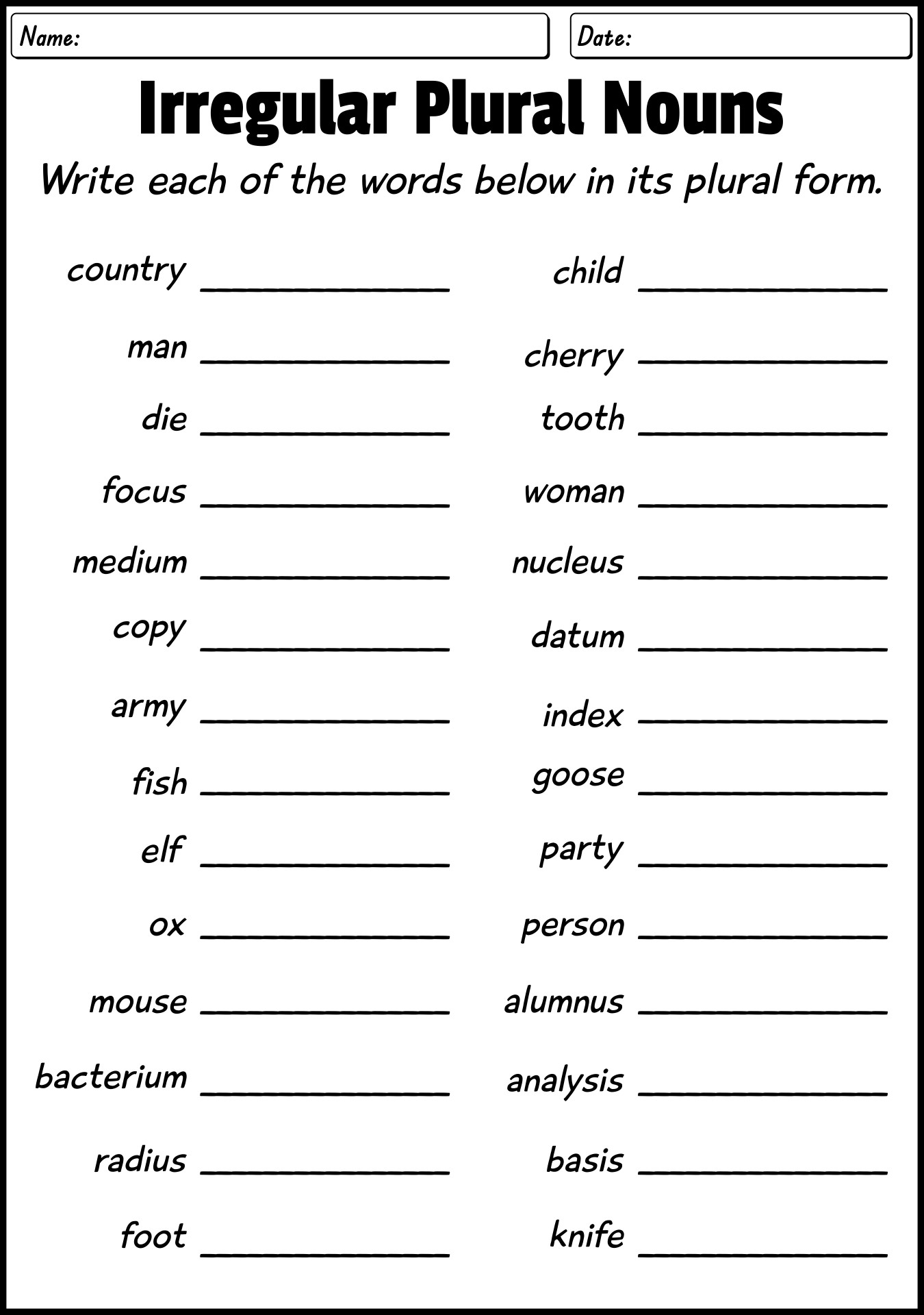 18 Irregular Plurals Worksheets 1st Grade Free PDF At Worksheeto