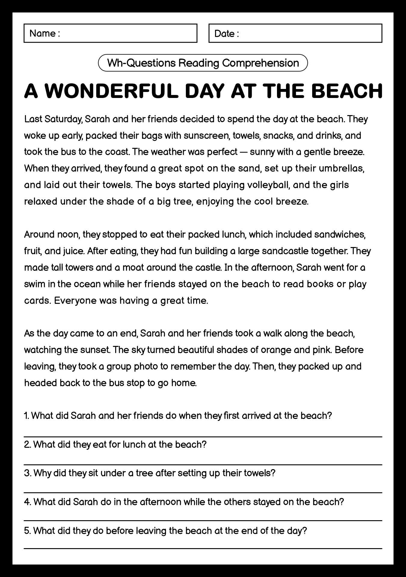 18 Wh Questions Reading Comprehension Worksheets Free PDF At 