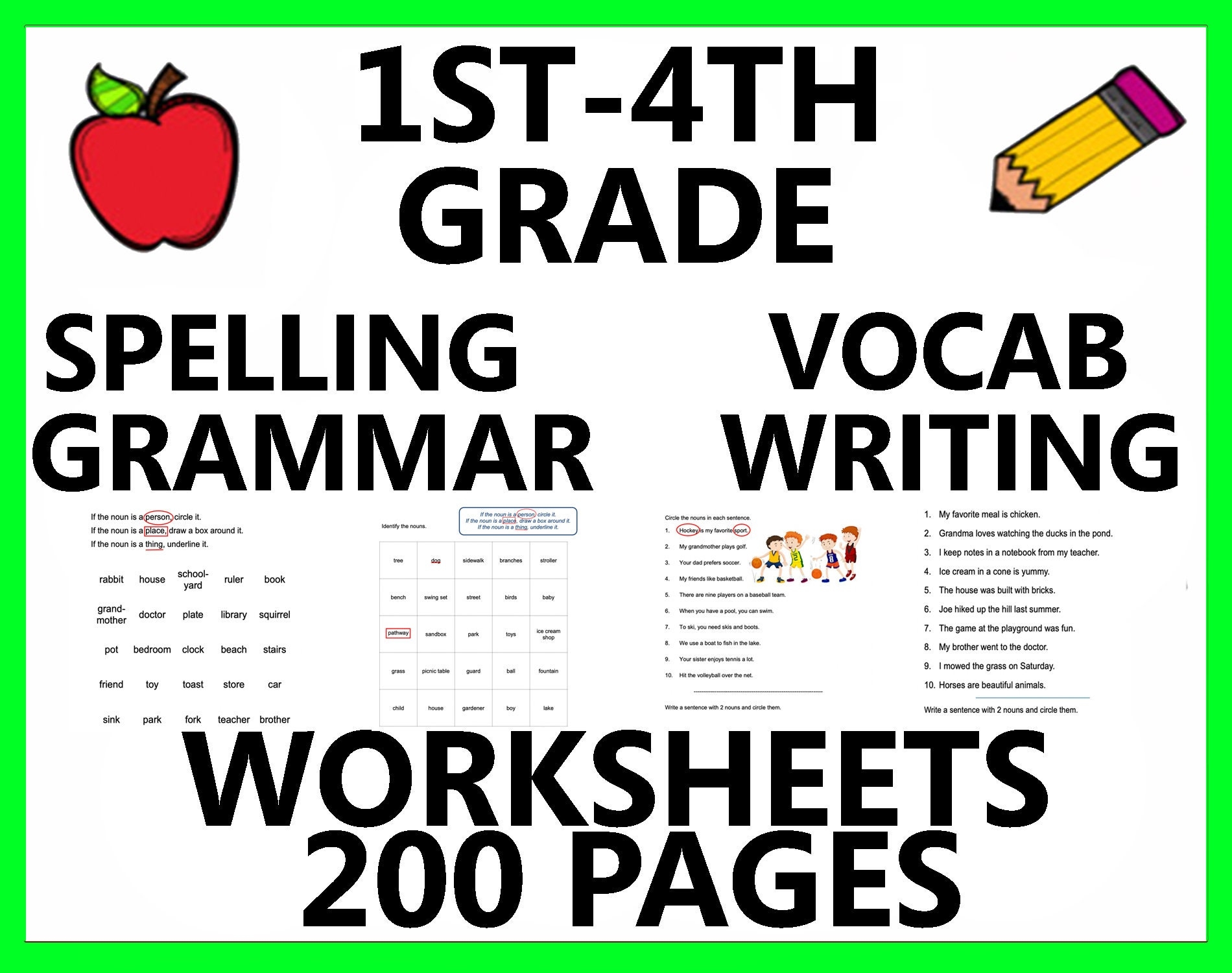 1st 2nd 3rd 4th Grade Vocabulary Spelling Grammar Writing Worksheet ESL English Language Arts Parts Of Speech Sentence Paragraph Home School Etsy