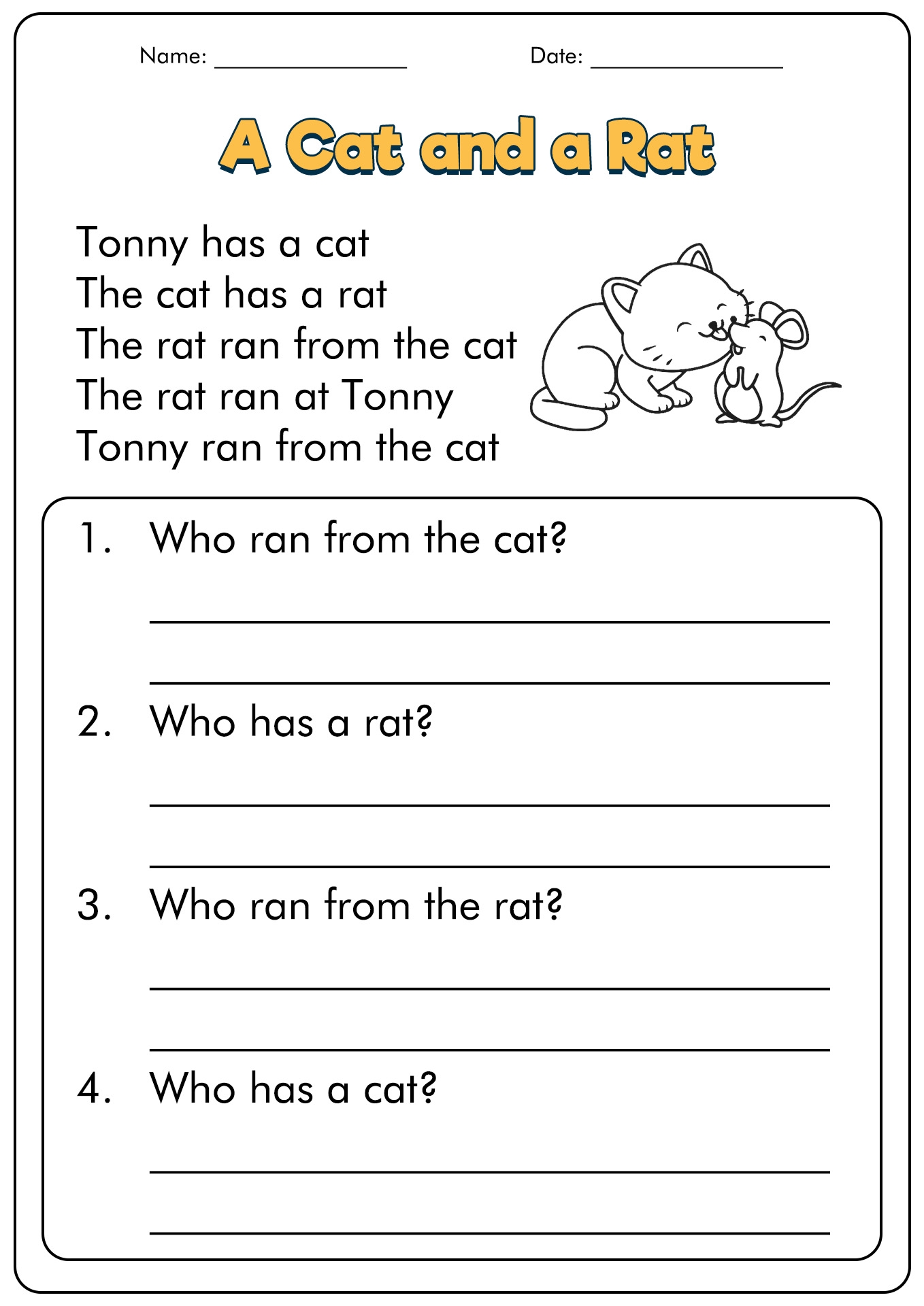 reading comprehension 1st grade printable