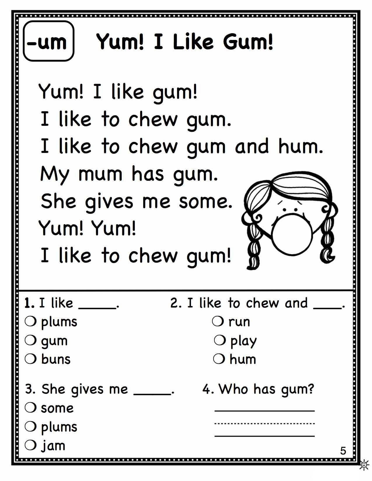 reading printable worksheets