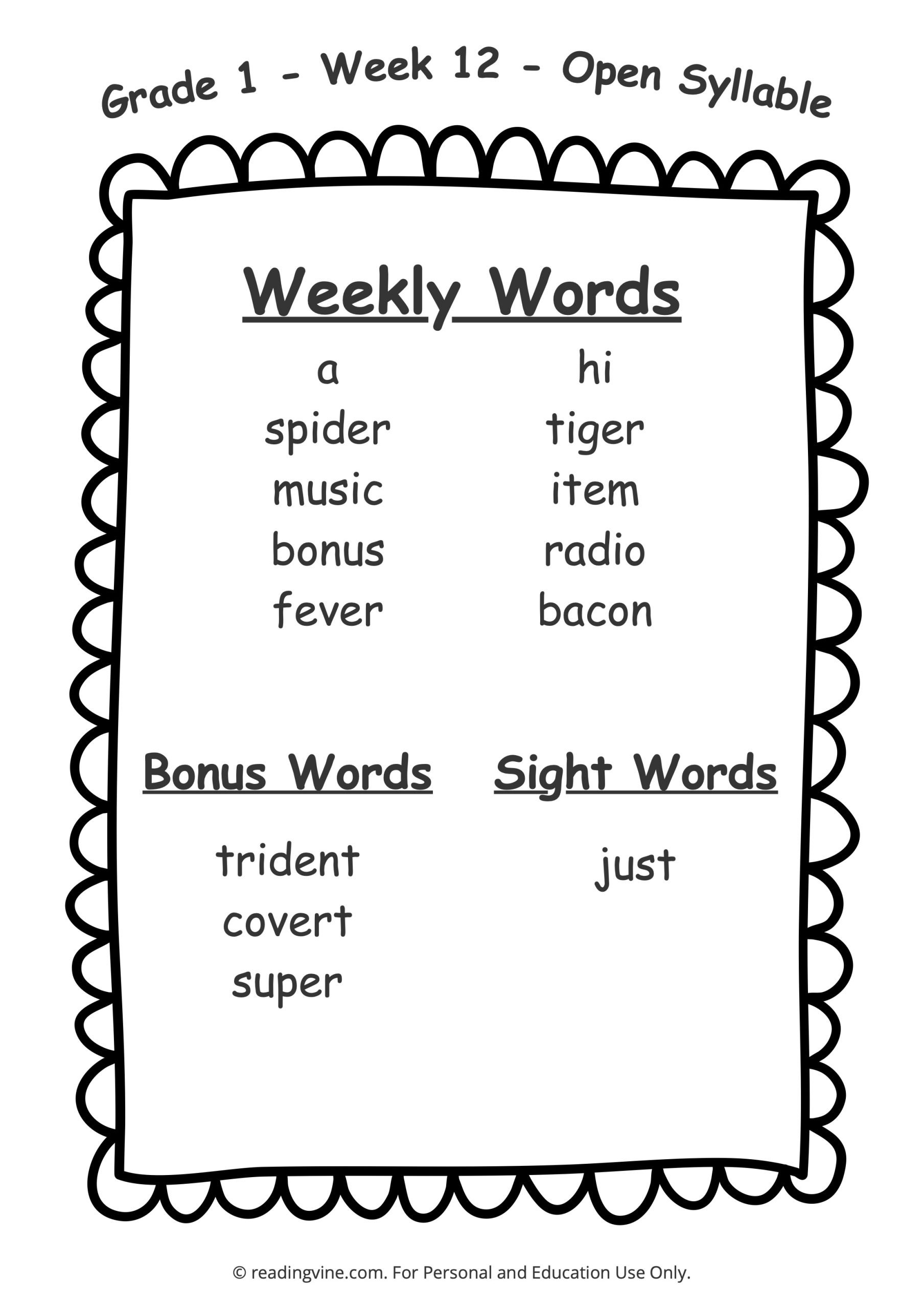 1st Grade Spelling Words Free Printable 36 Week List