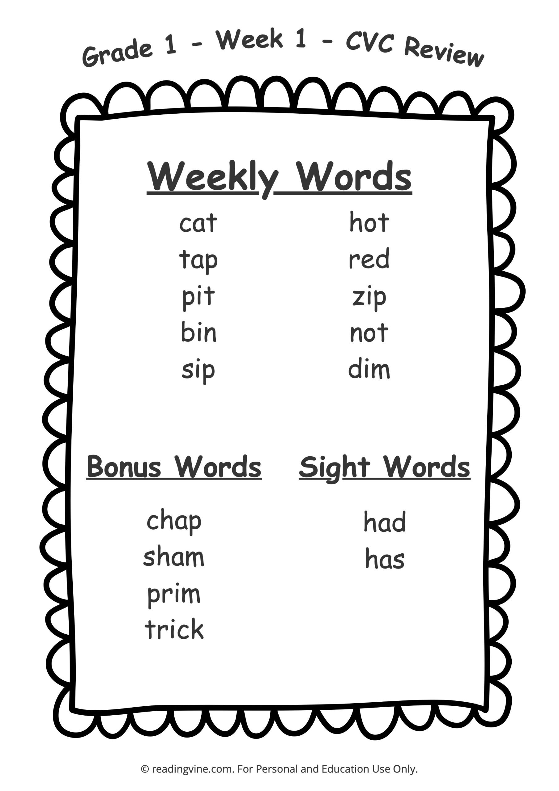 1st grade worksheets printable spelling
