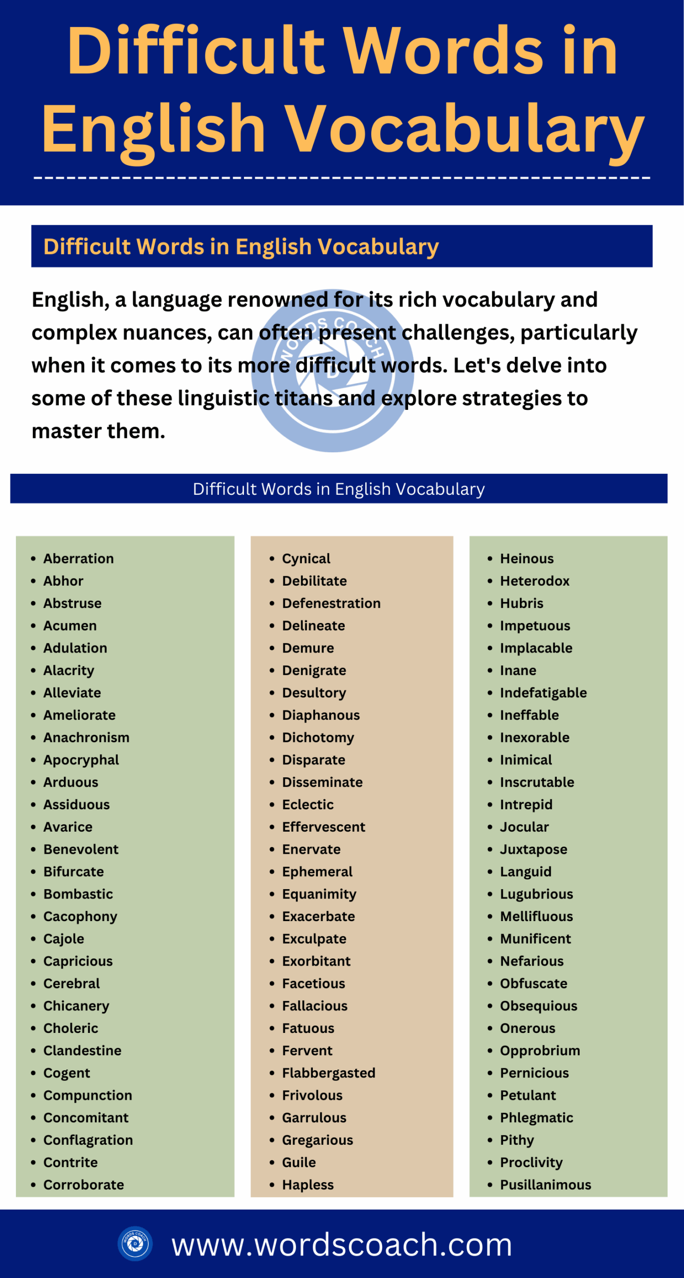 200 Difficult Words In English Vocabulary Word Coach