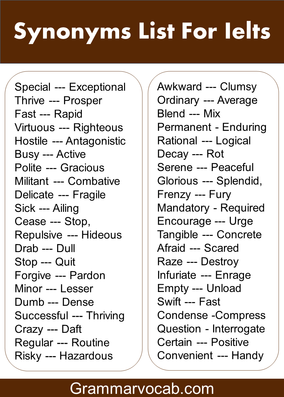 200 Synonyms Words List For Ielts Ielts Vocabulary GrammarVocab