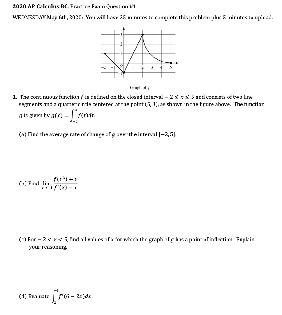 2020 AP Calculus BC Practice Exam Question 1 Chegg