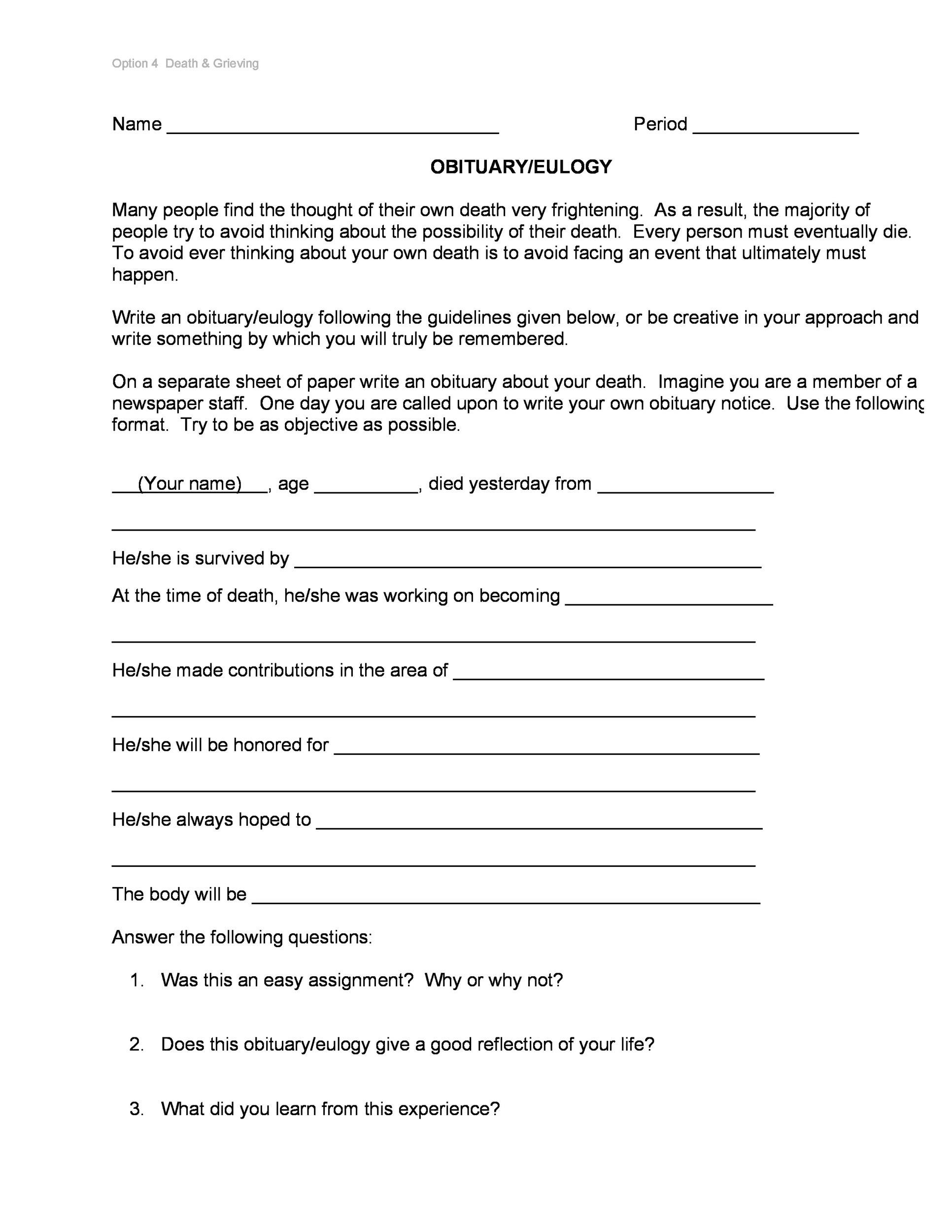 free blank printable obituary forms