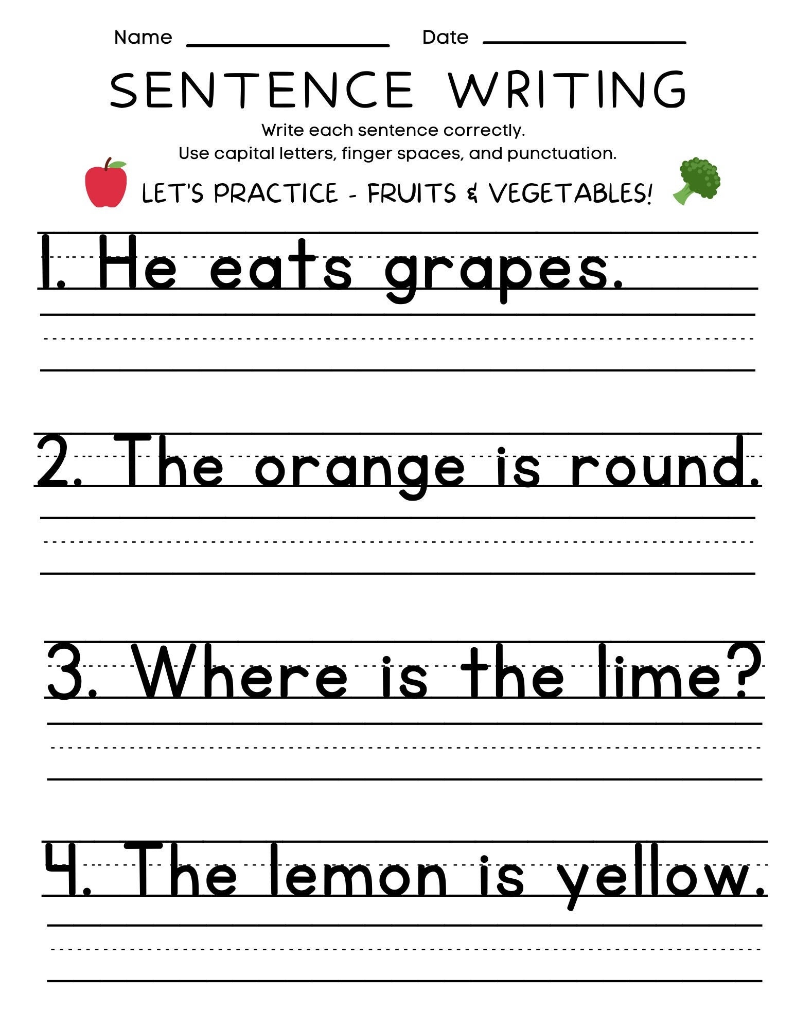 free printable sentence writing worksheets
