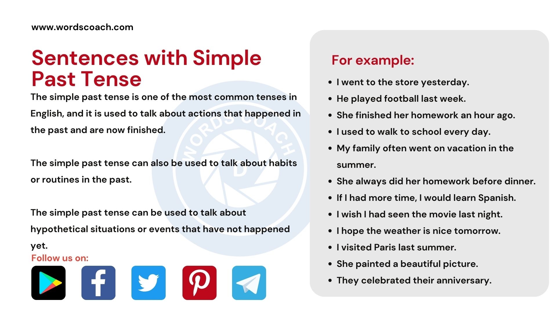 past tense examples sentences