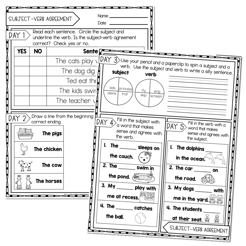 2nd Grade Grammar Worksheets Subject Verb Agreement Lucky Little Learners