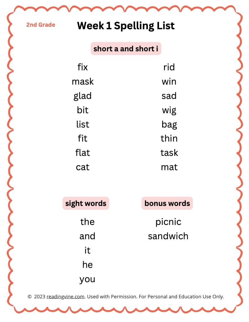 1st grade vocabulary word list