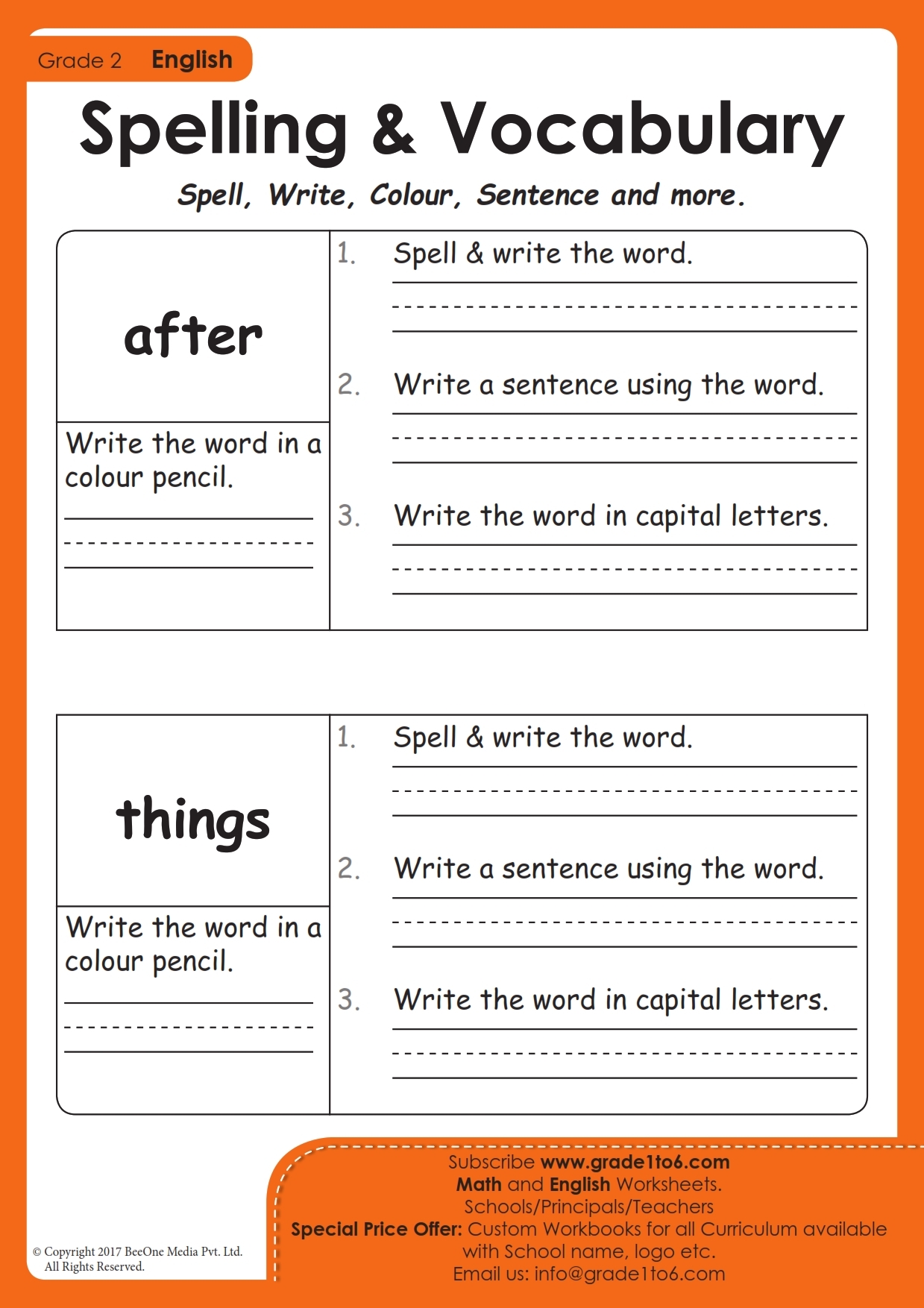 spelling for grade 2 english