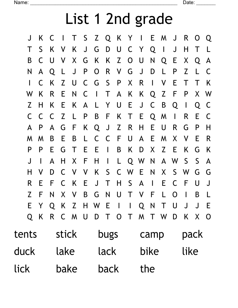 2nd Grade Vocabulary List 1 Word Search WordMint