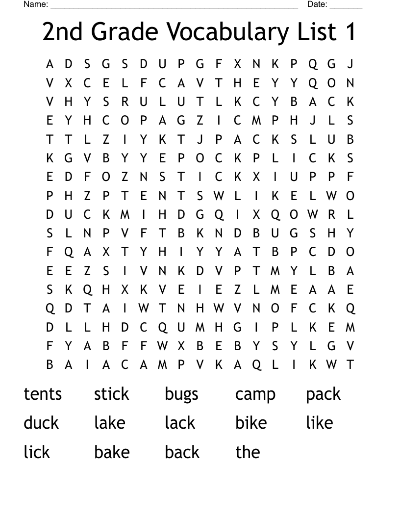 2nd Grade Vocabulary List 1 Word Search WordMint