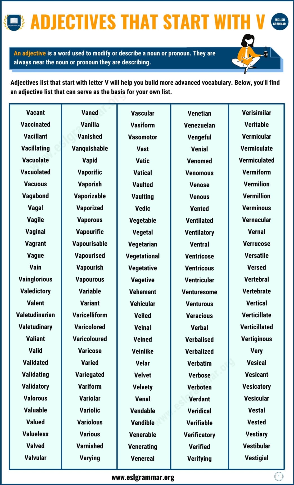 300 Amazing Adjectives That Start With V In English ESL Grammar
