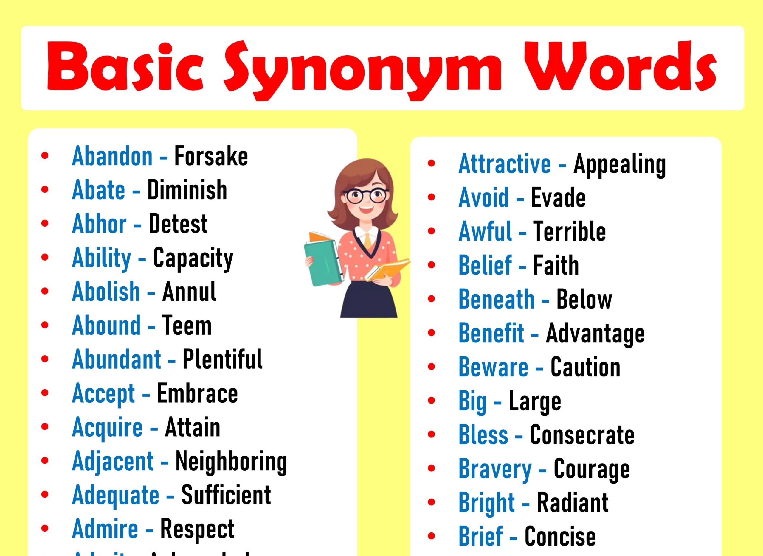 300 Basic Synonym Words List In English