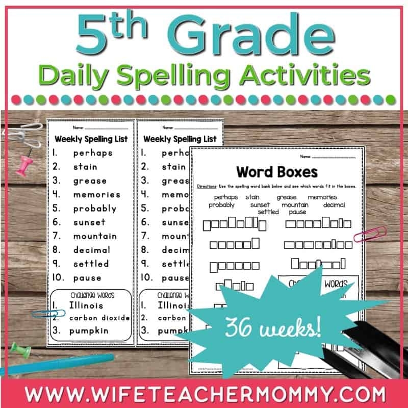 36 Weeks Of 5th Grade Spelling Words U0026 Activities