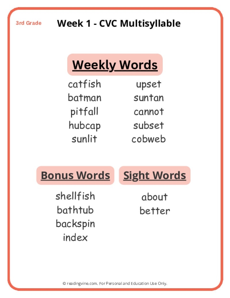 3rd Grade Spelling Words Free Printable 36 Week List