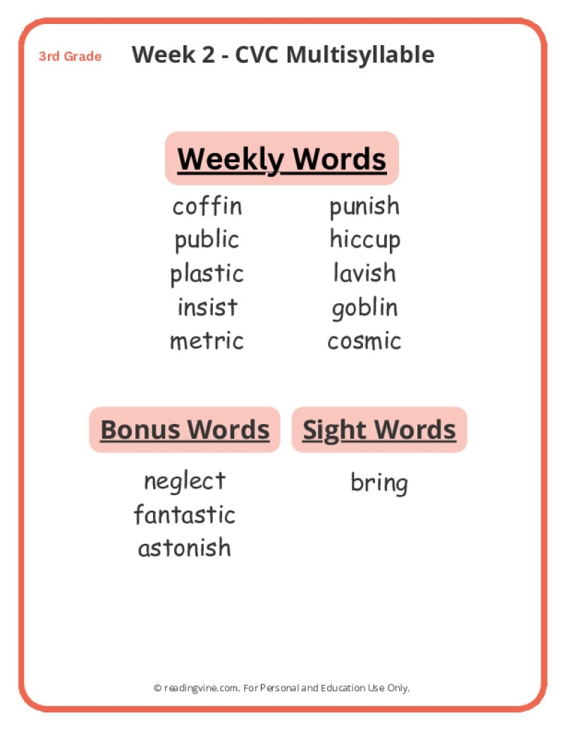 2nd grade spelling word list