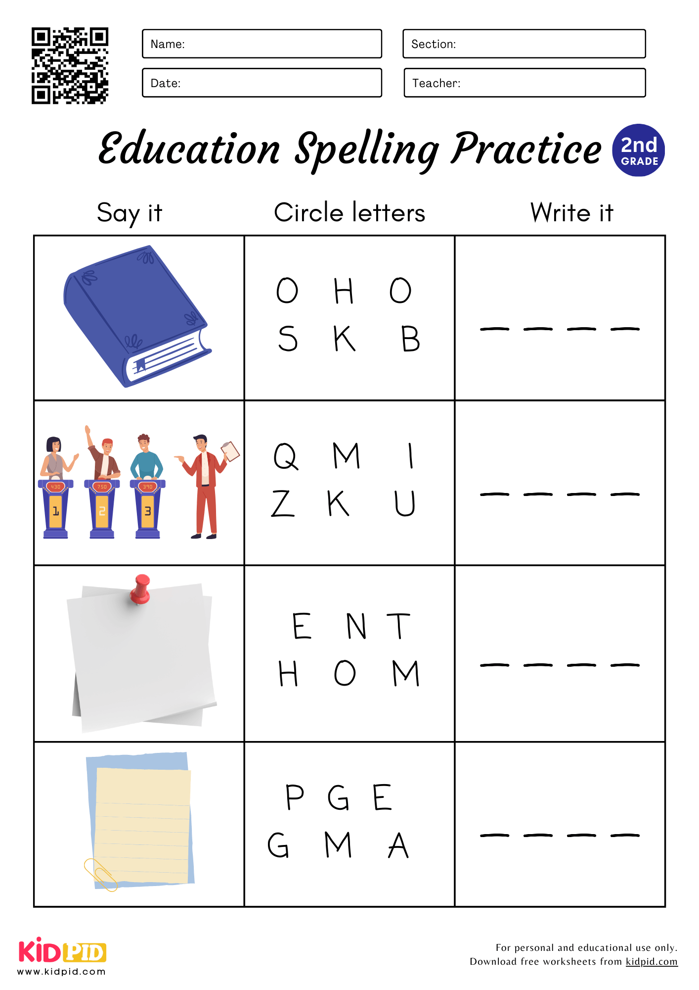 4 Letter Education Spelling Practice For Grade 2 Kidpid
