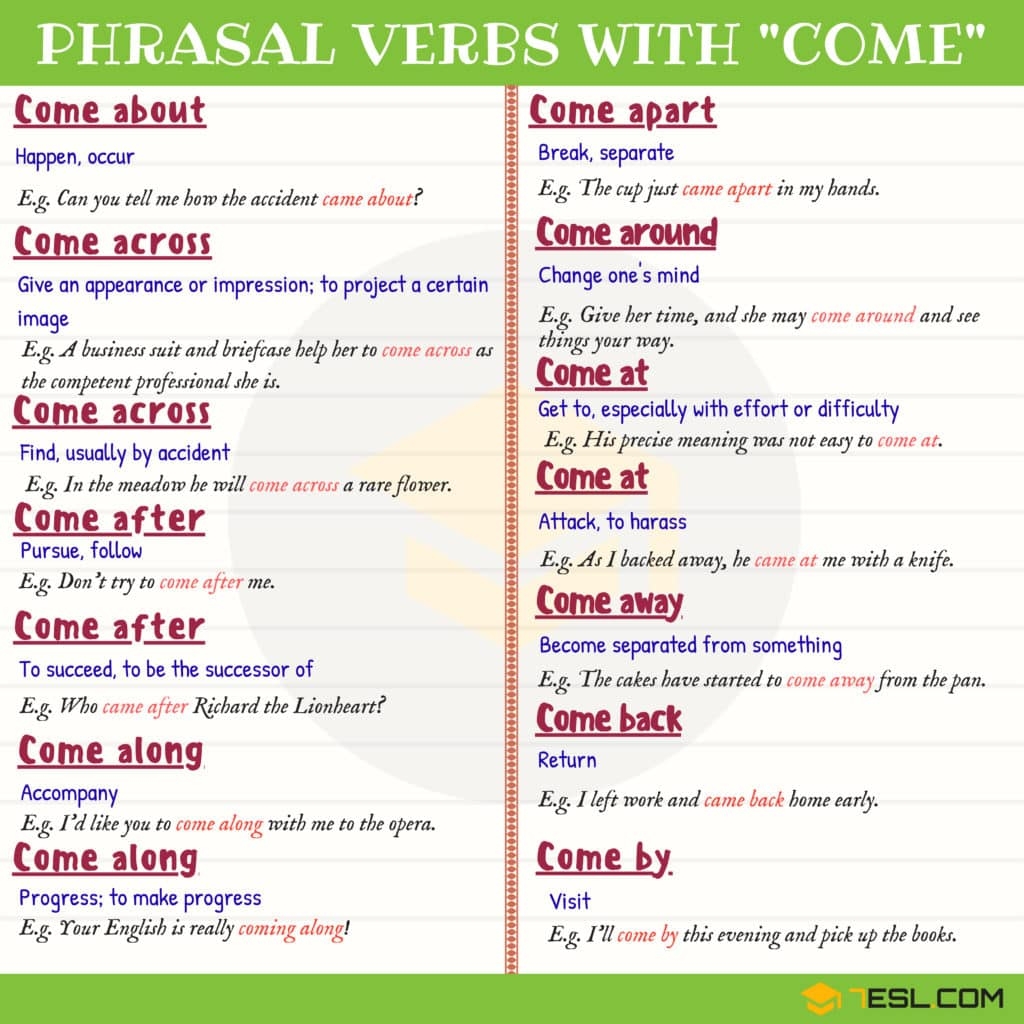 40 Phrasal Verbs With Come In English 7ESL