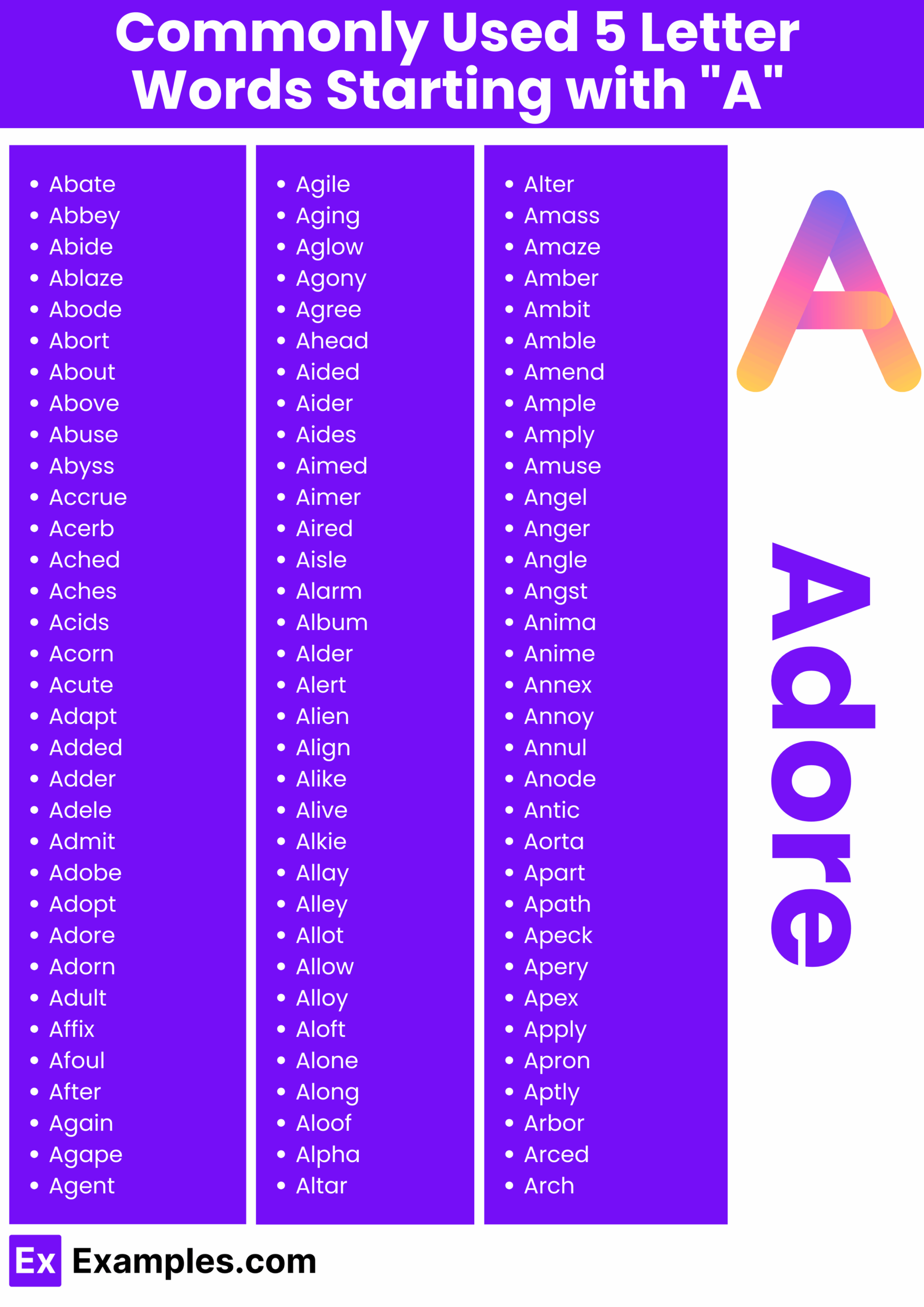 450 5 Letter Words Starting With A List Meaning PDF