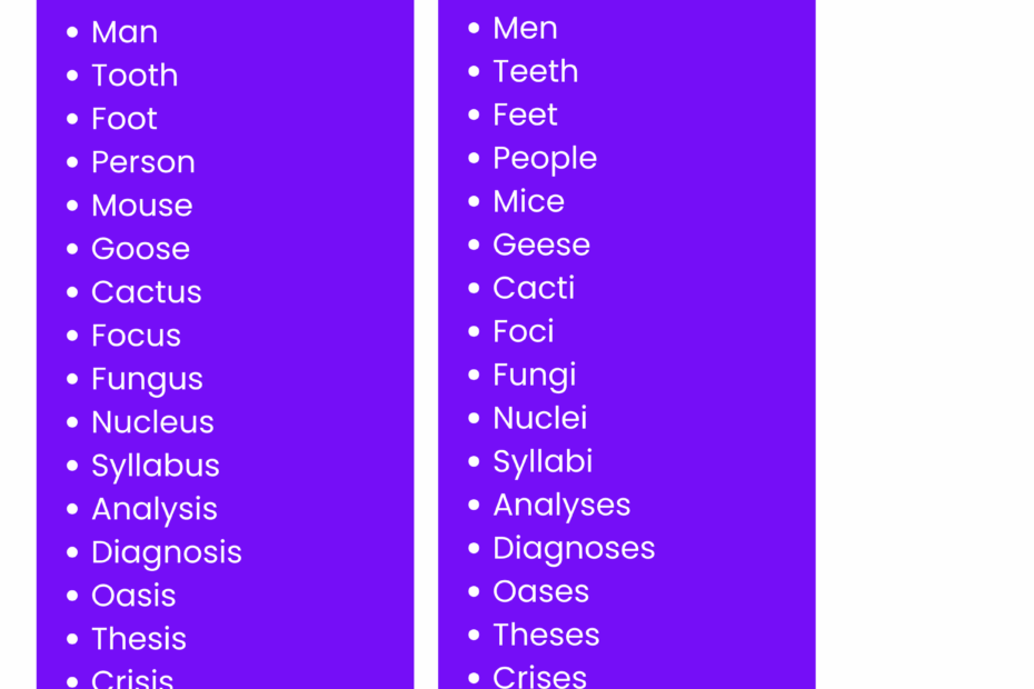 450 Singular U0026 Plural Words List Meaning PDF