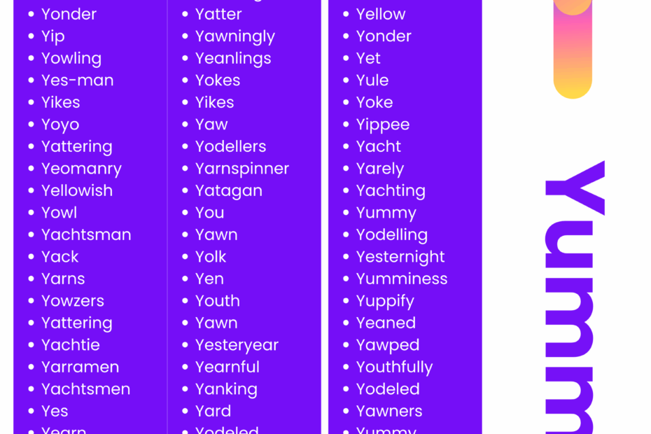 450 Y Words List Meaning PDF