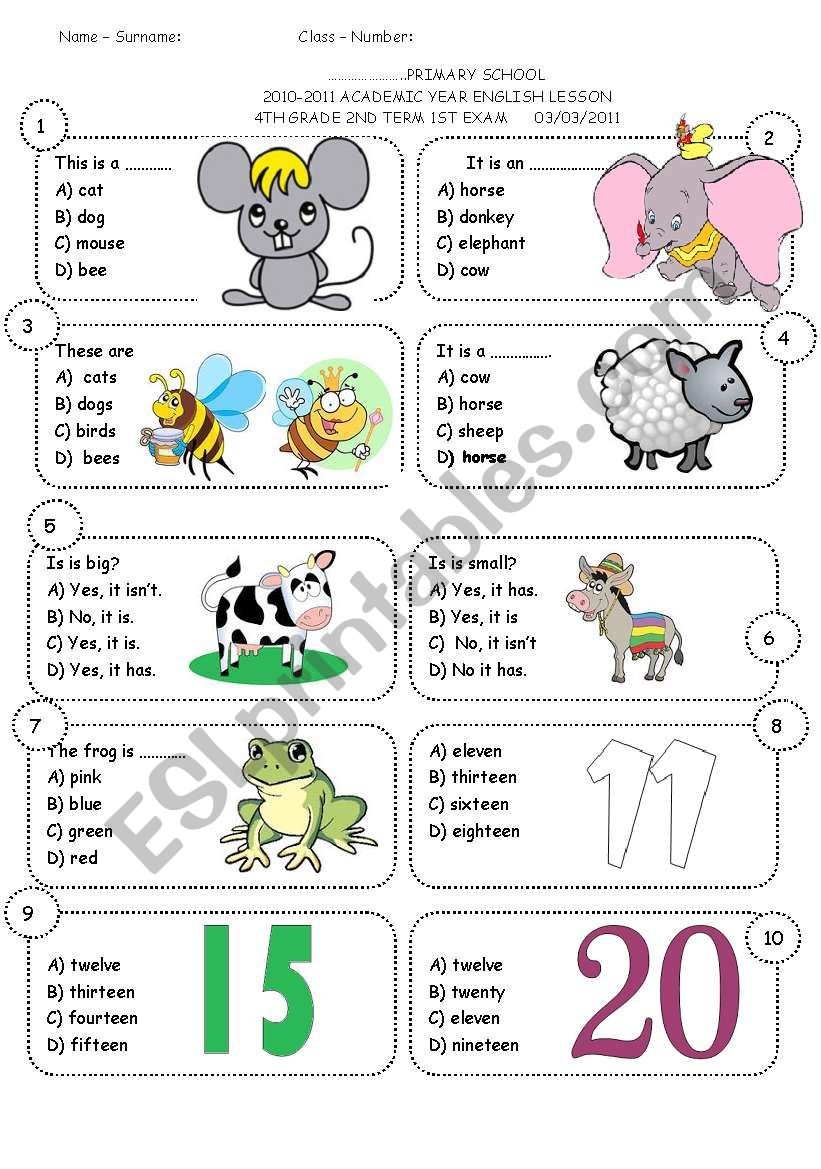 4th Grade 2nd Term 1st Exam ESL Worksheet By Sevim 6