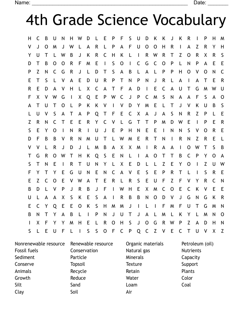 4th Grade Science Vocabulary Word Search WordMint