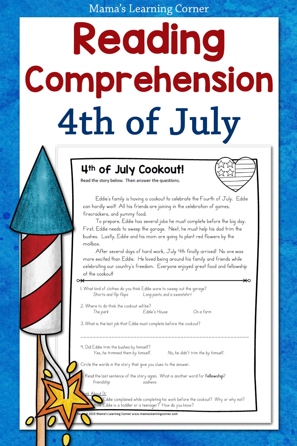4th Of July Reading Comprehension Worksheet For Elementary 