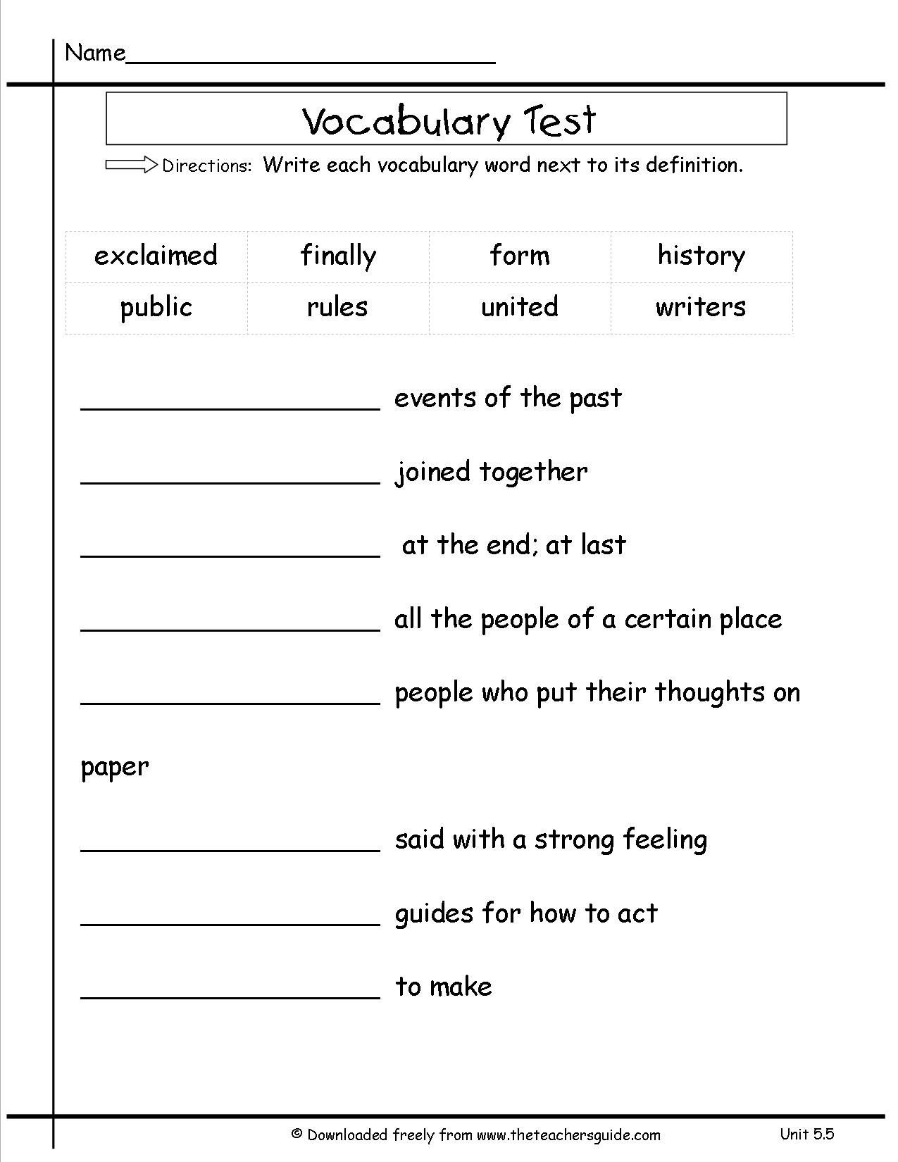 vocabulary for 2nd graders