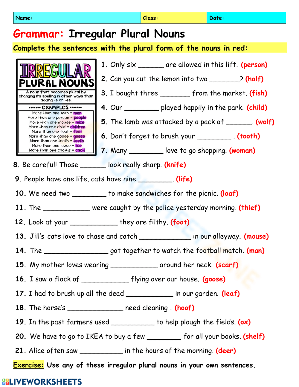 50 Plural Nouns Worksheets For 7th Grade On Quizizz Free Worksheets Library
