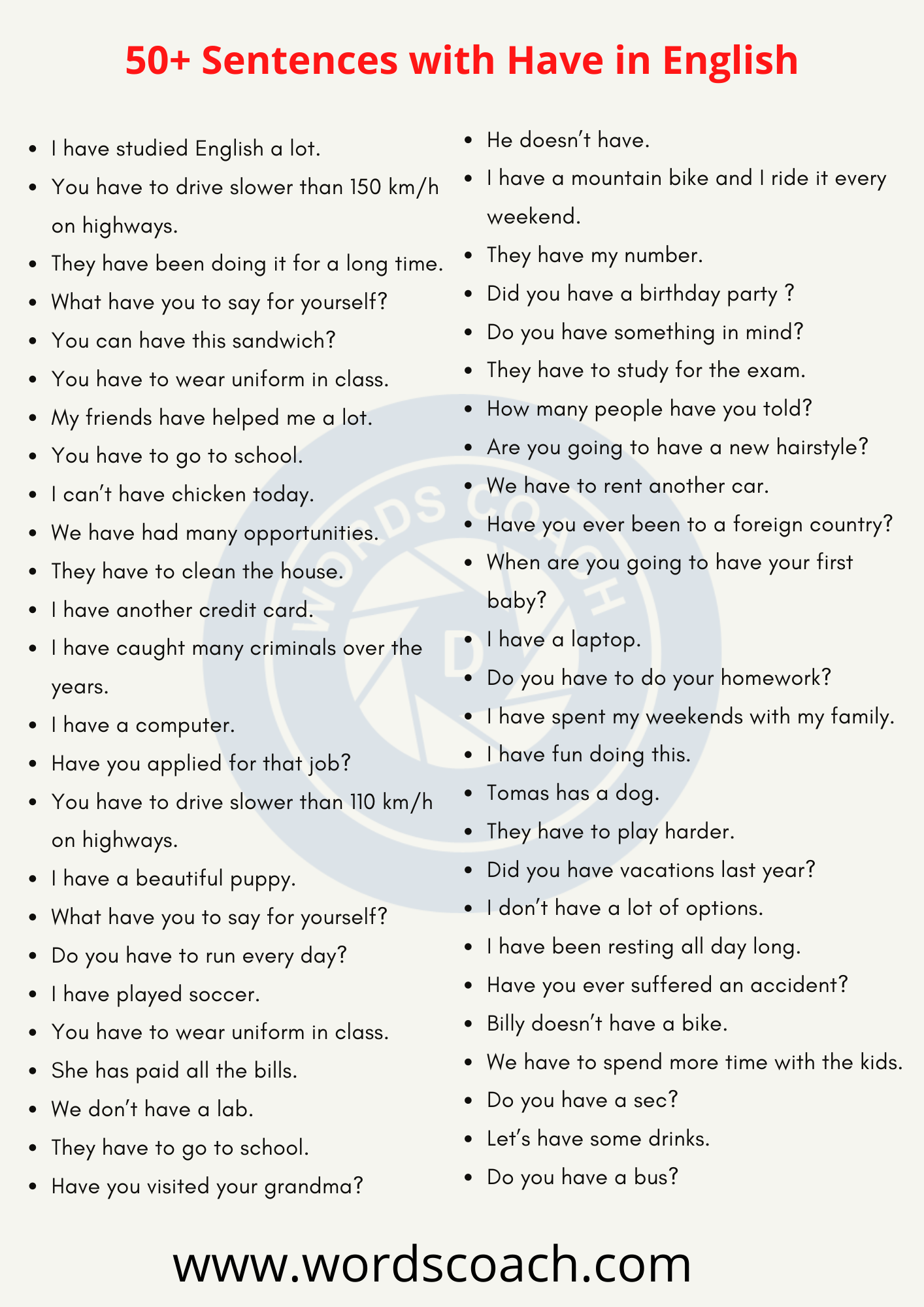 50 Sentences With Have In English Word Coach