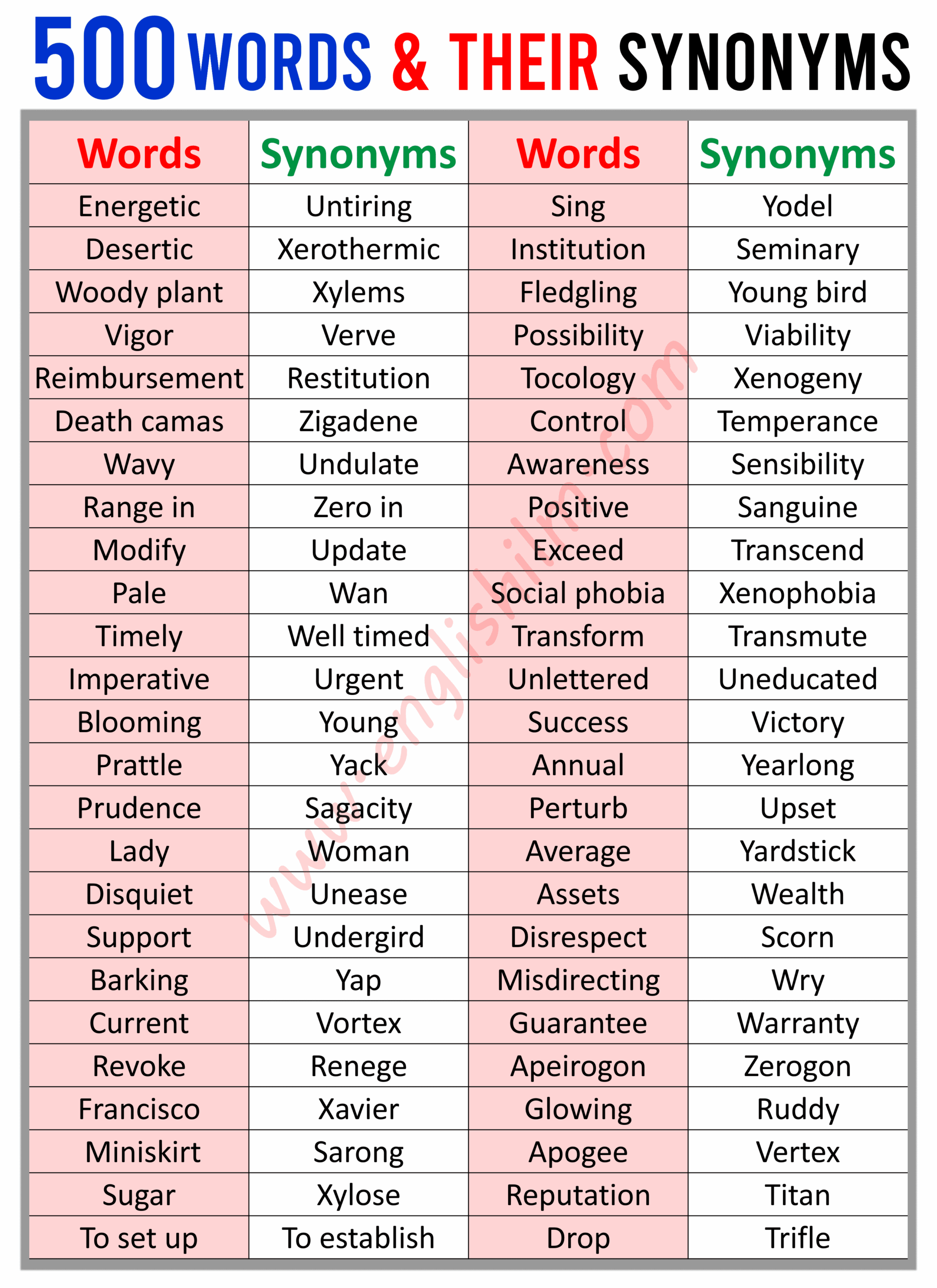 vocabulary words with meanings