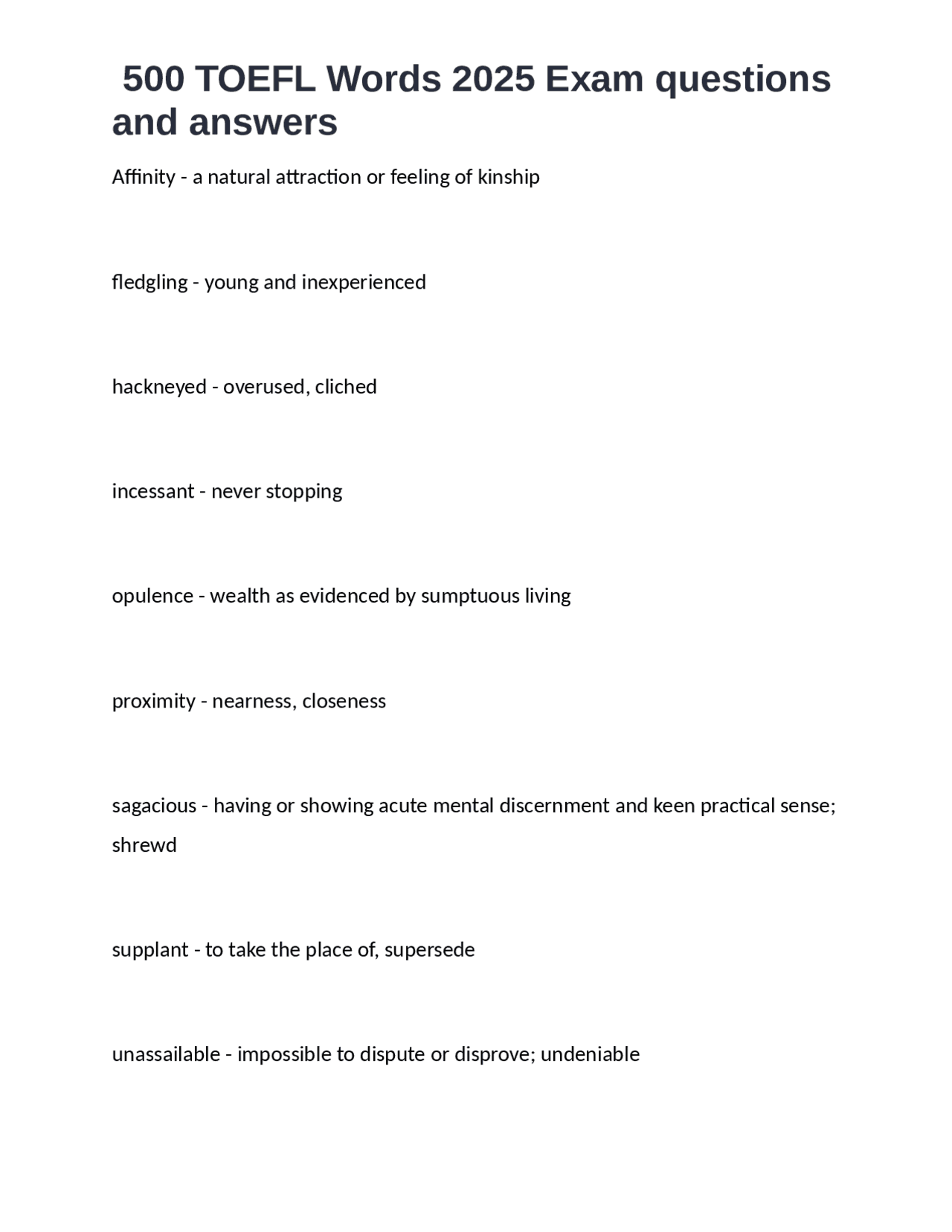 toefl vocabulary list 2025