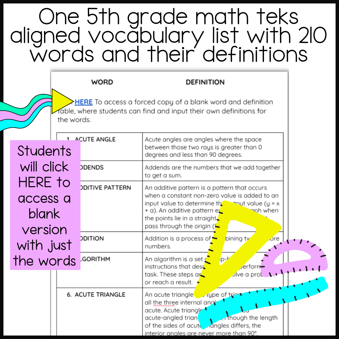vocab list for 5th grade