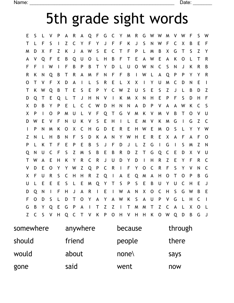 5th grade high frequency words