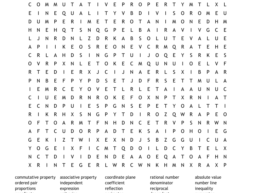 6th Grade Math Vocabulary Word Search WordMint