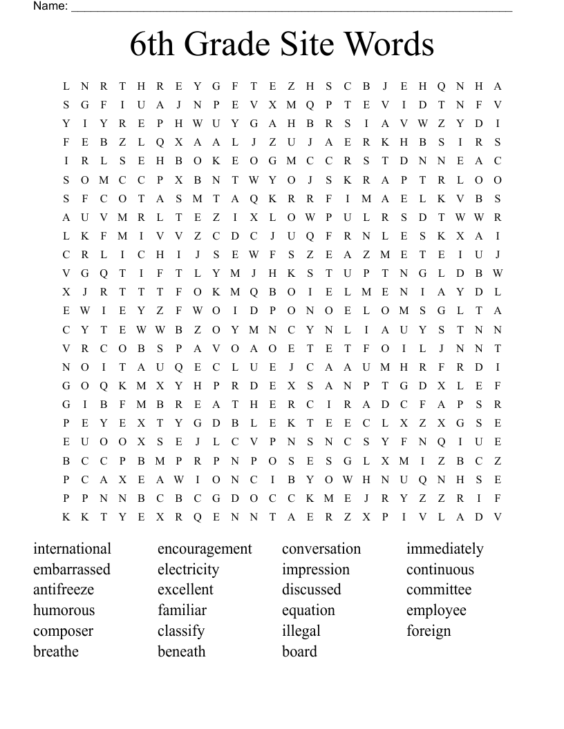 6th Grade Sight Words Word Search WordMint