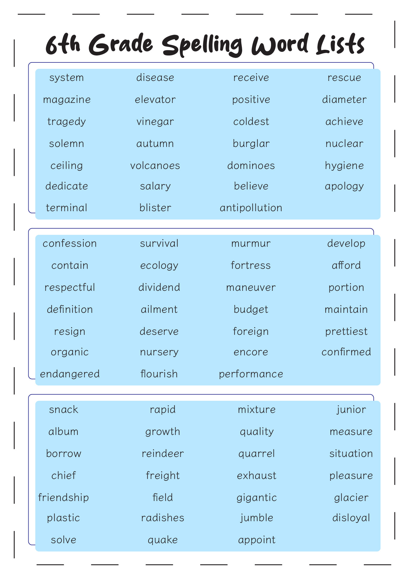 6th Grade Vocabulary Words List
