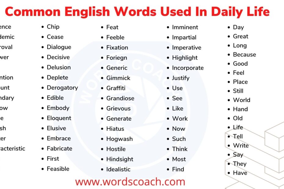 75 Common English Words Used In Daily Life Word Coach