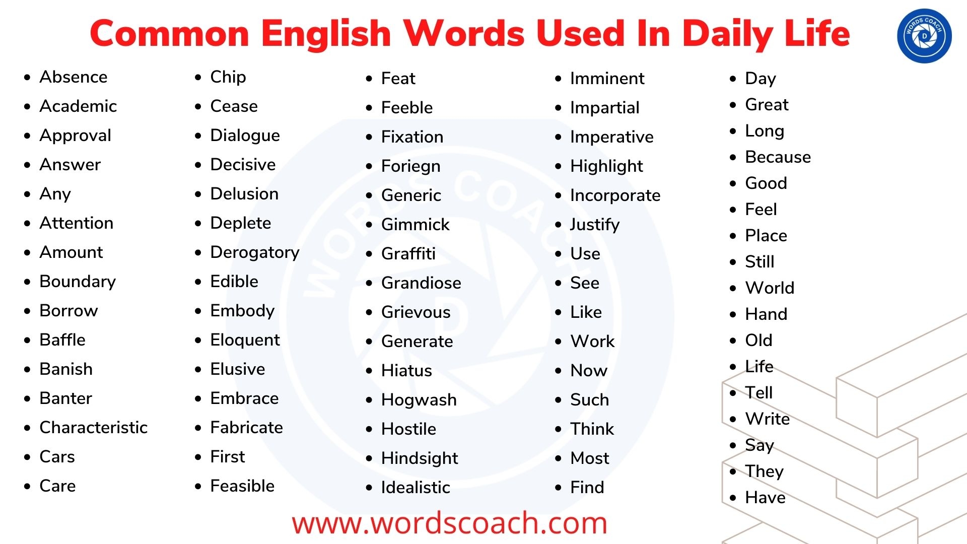 75 Common English Words Used In Daily Life Word Coach