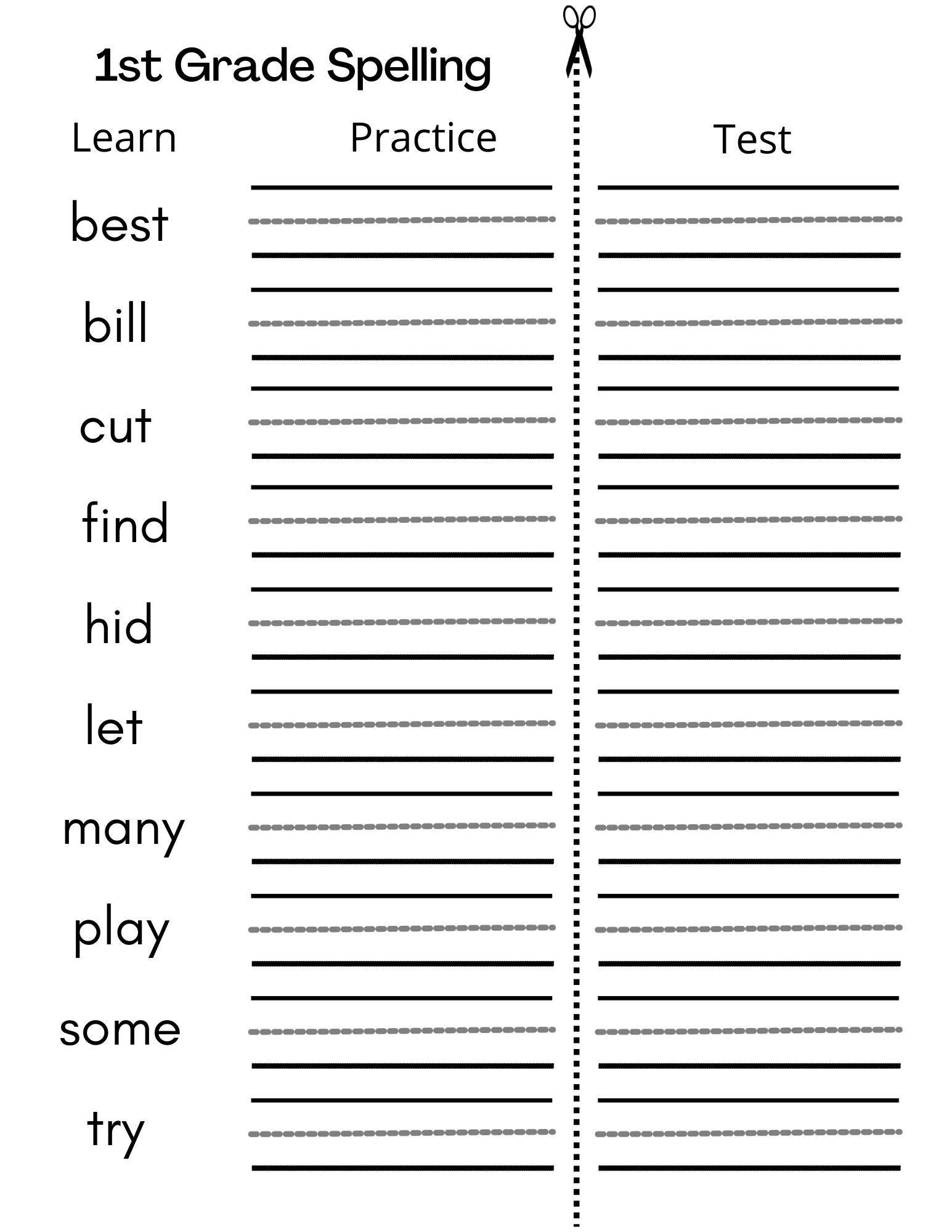 free 1st grade spelling words