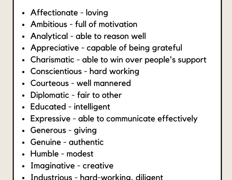 80 Positive And Negative Character Traits With Simple Definitions