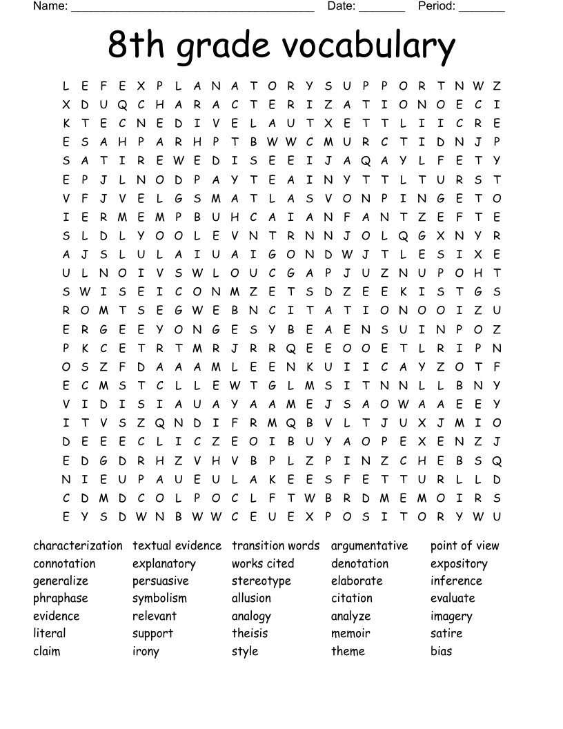 8th Grade Vocabulary Word Search WordMint