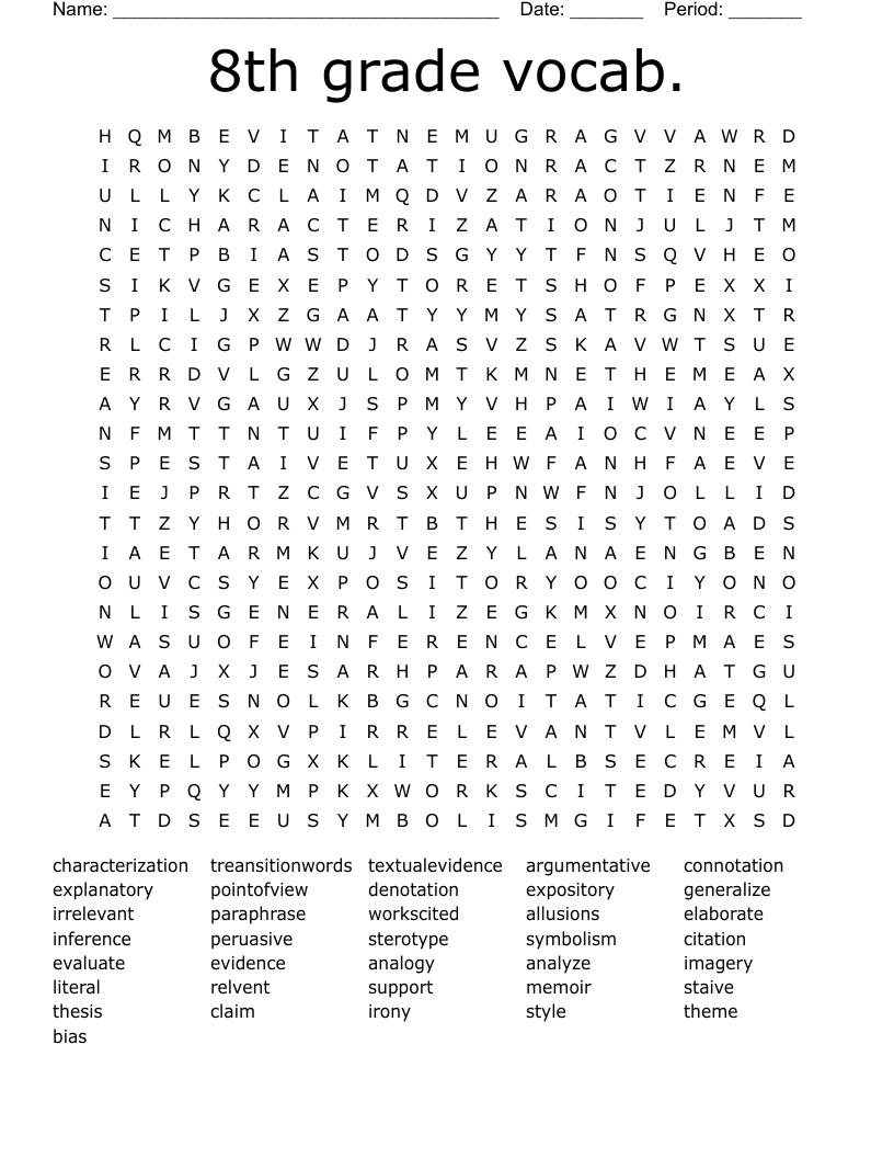 8th Grade Vocabulary Word Search WordMint