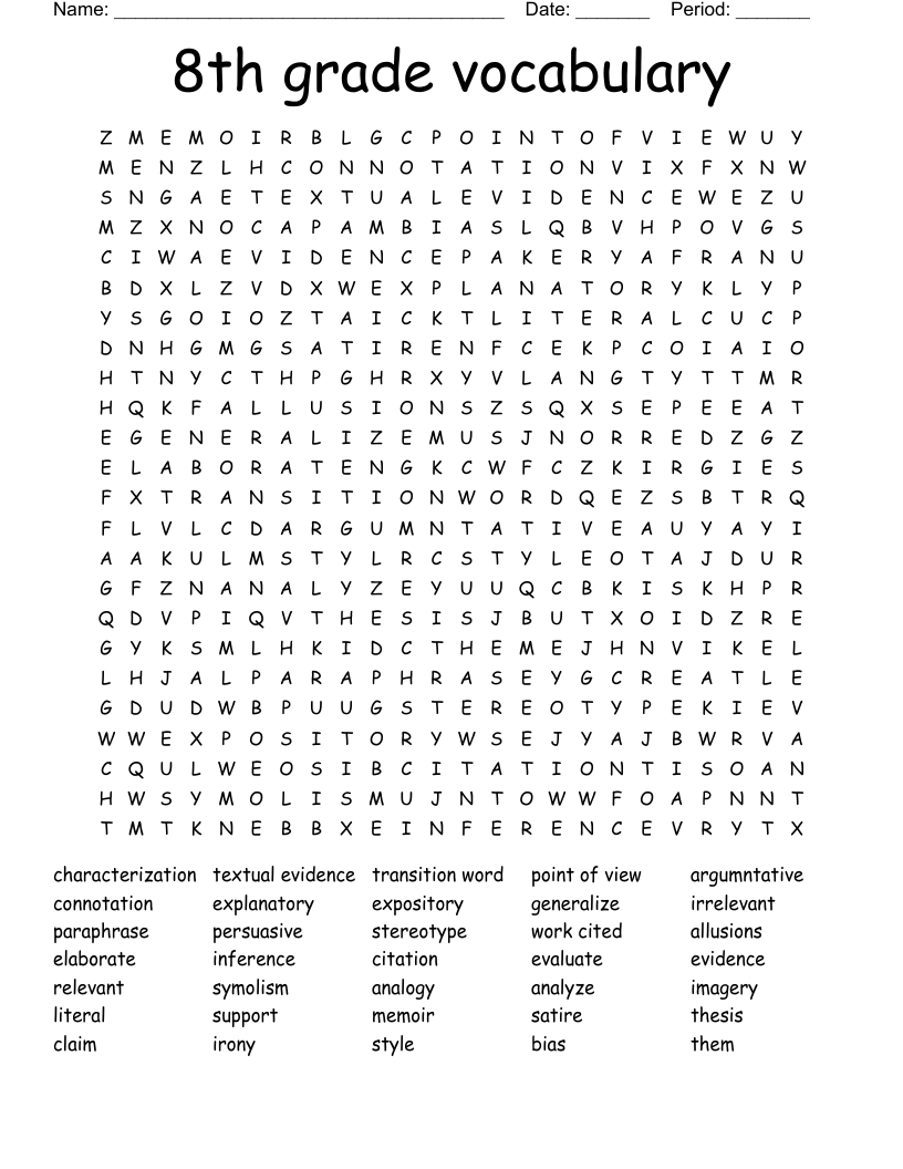 8th Grade Vocabulary Word Search WordMint