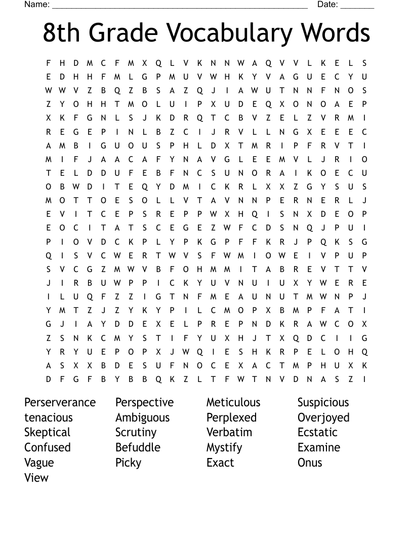 8th Grade Vocabulary Words Word Search WordMint