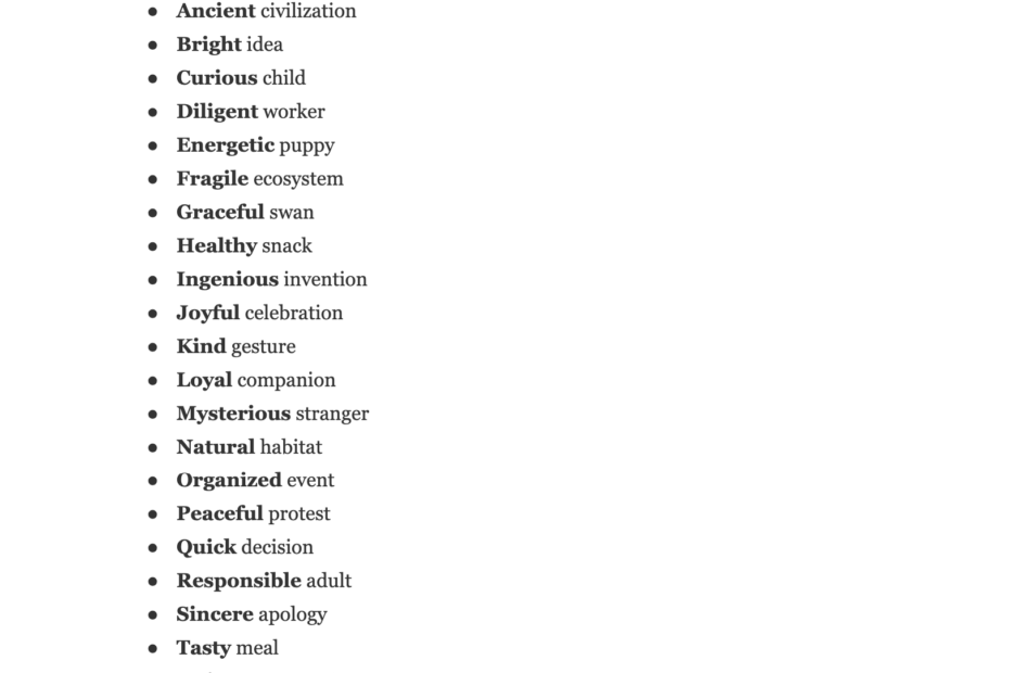 99 Adjective Noun Examples